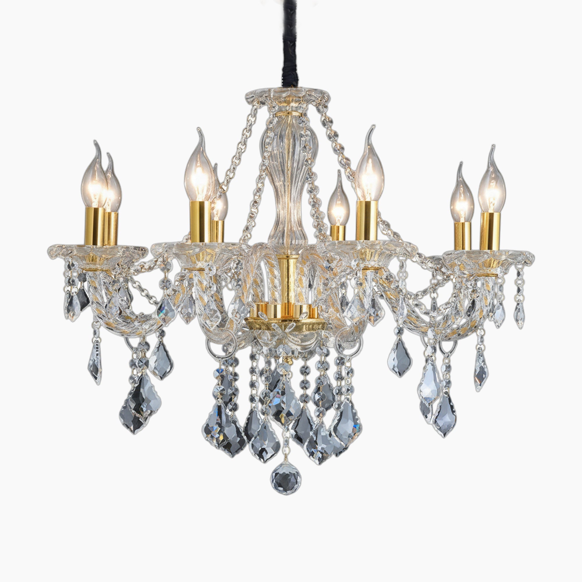 Lustre de chambre en cristal K9 doré avec bras torsadés et décor feuille d'érable