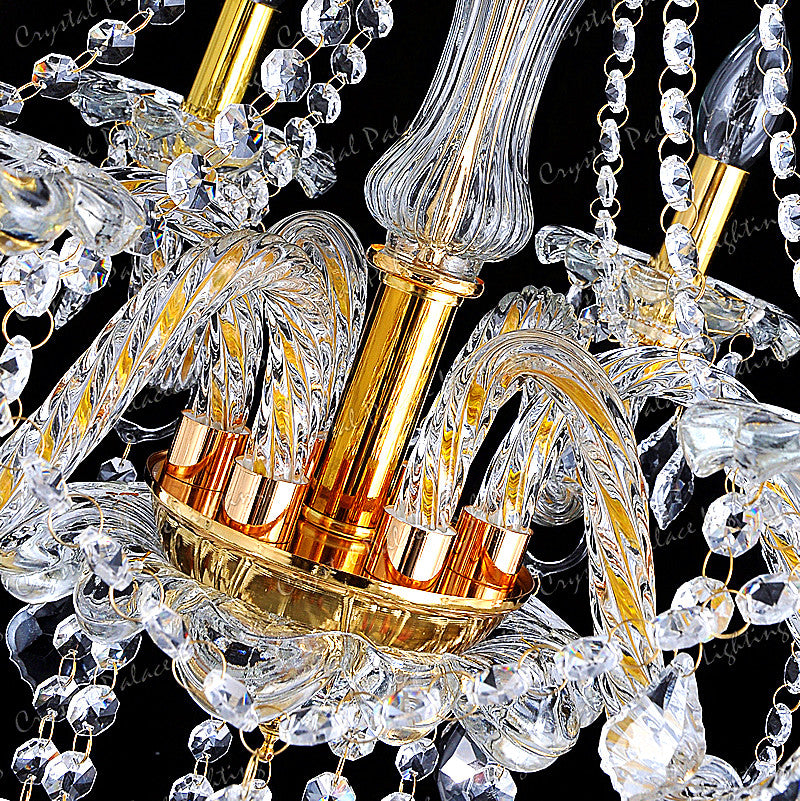 Original K9 Kristall Kronleuchter KLAR GOLD 6, 8, 10 Lichter gedrehter Arm Ahornblatt-