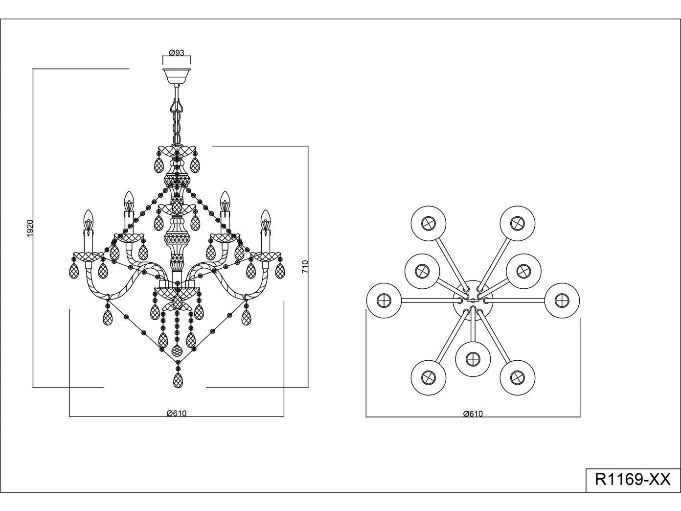 Großer Kerzen Kronleuchter extra lang hängend für hohe Decken - Kristallleuchter