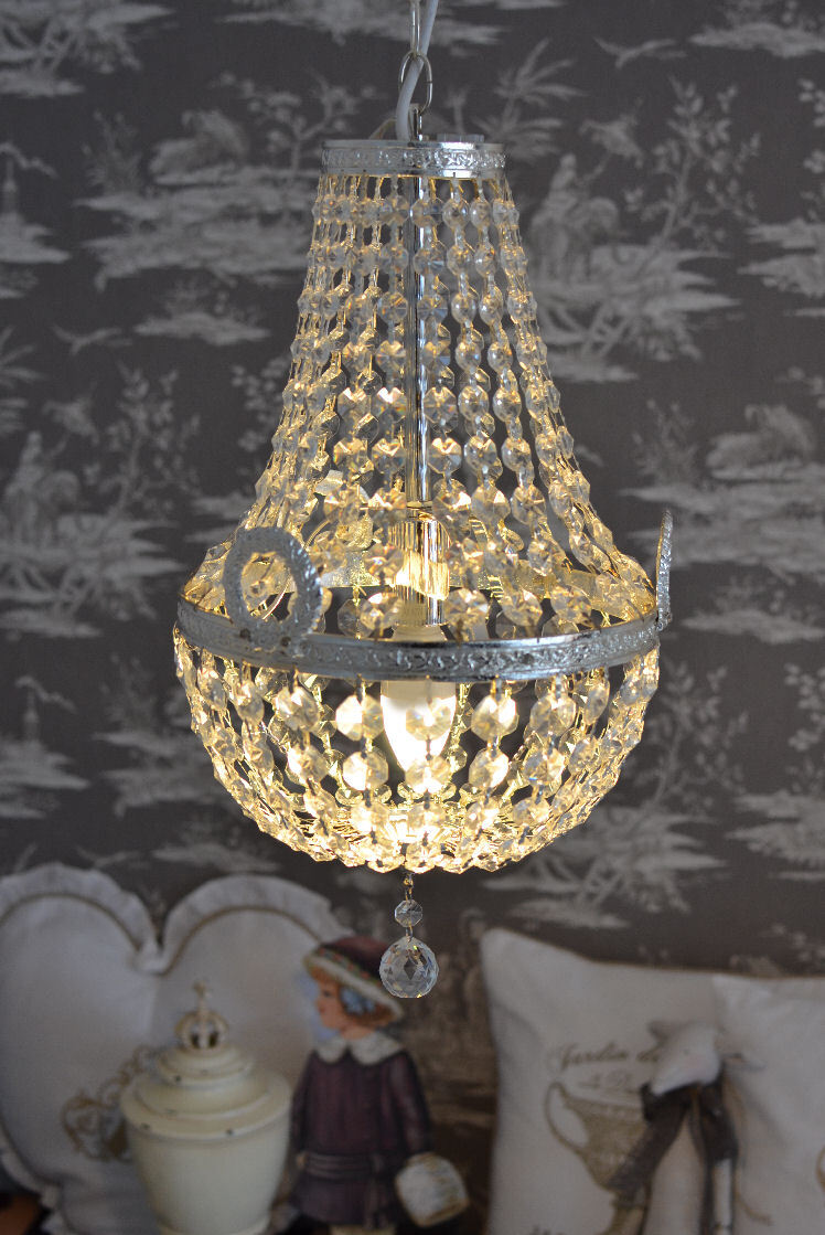 Kronleuchter Deckenlampe Pampillen KRISTALL Napoleon HONBALLON Silber Glas Antik-