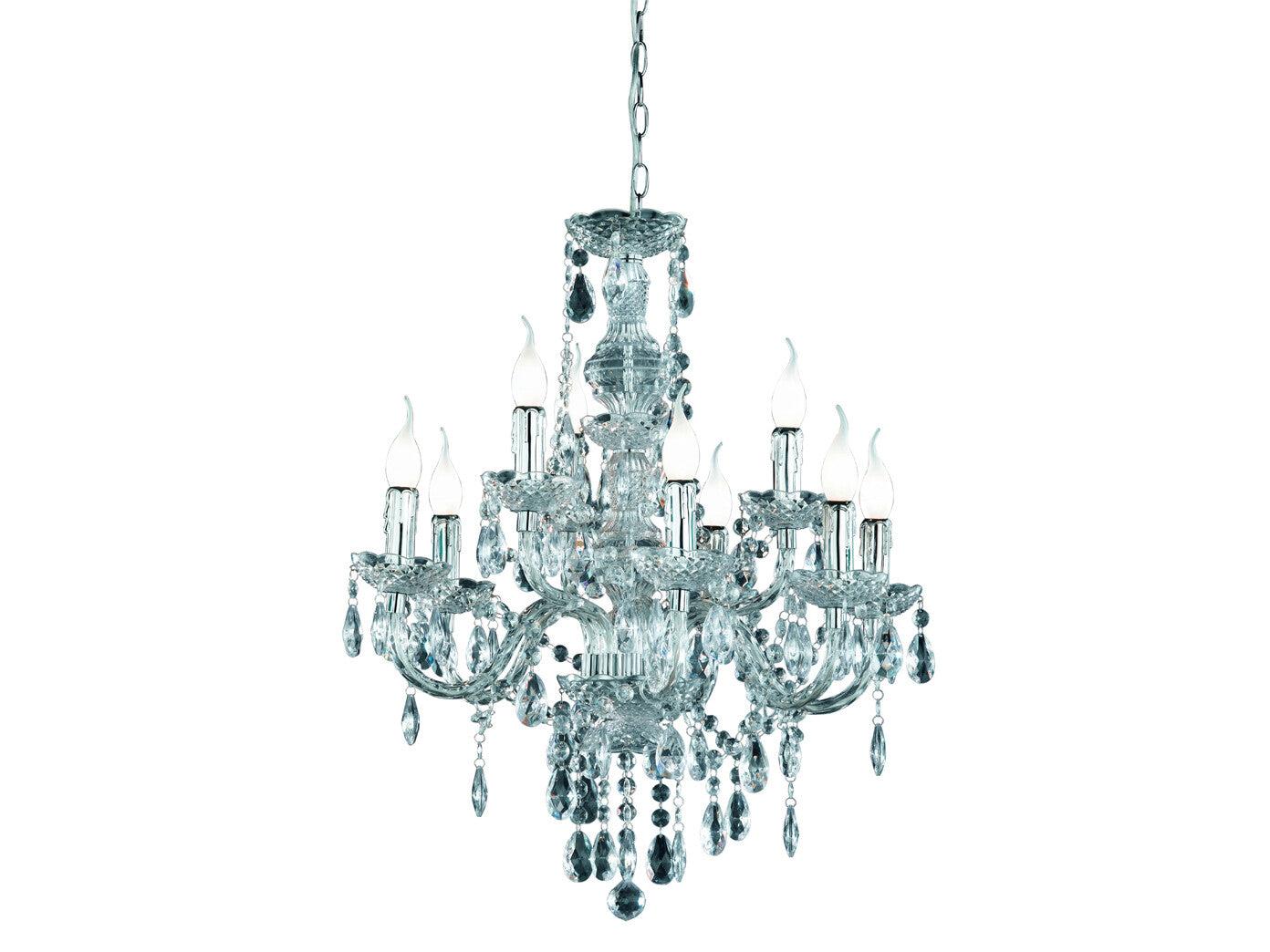 Großer Kerzen Kronleuchter extra lang hängend für hohe Decken - Kristallleuchter