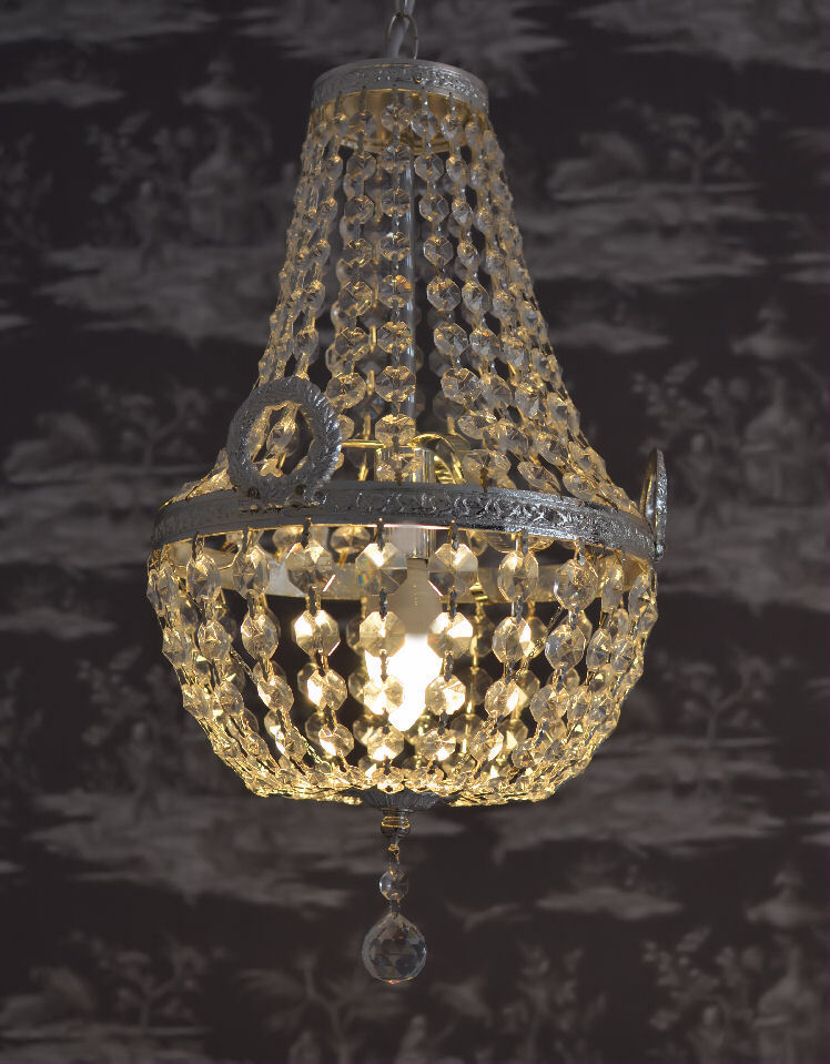 Kronleuchter Deckenlampe Pampillen KRISTALL Napoleon HONBALLON Silber Glas Antik-