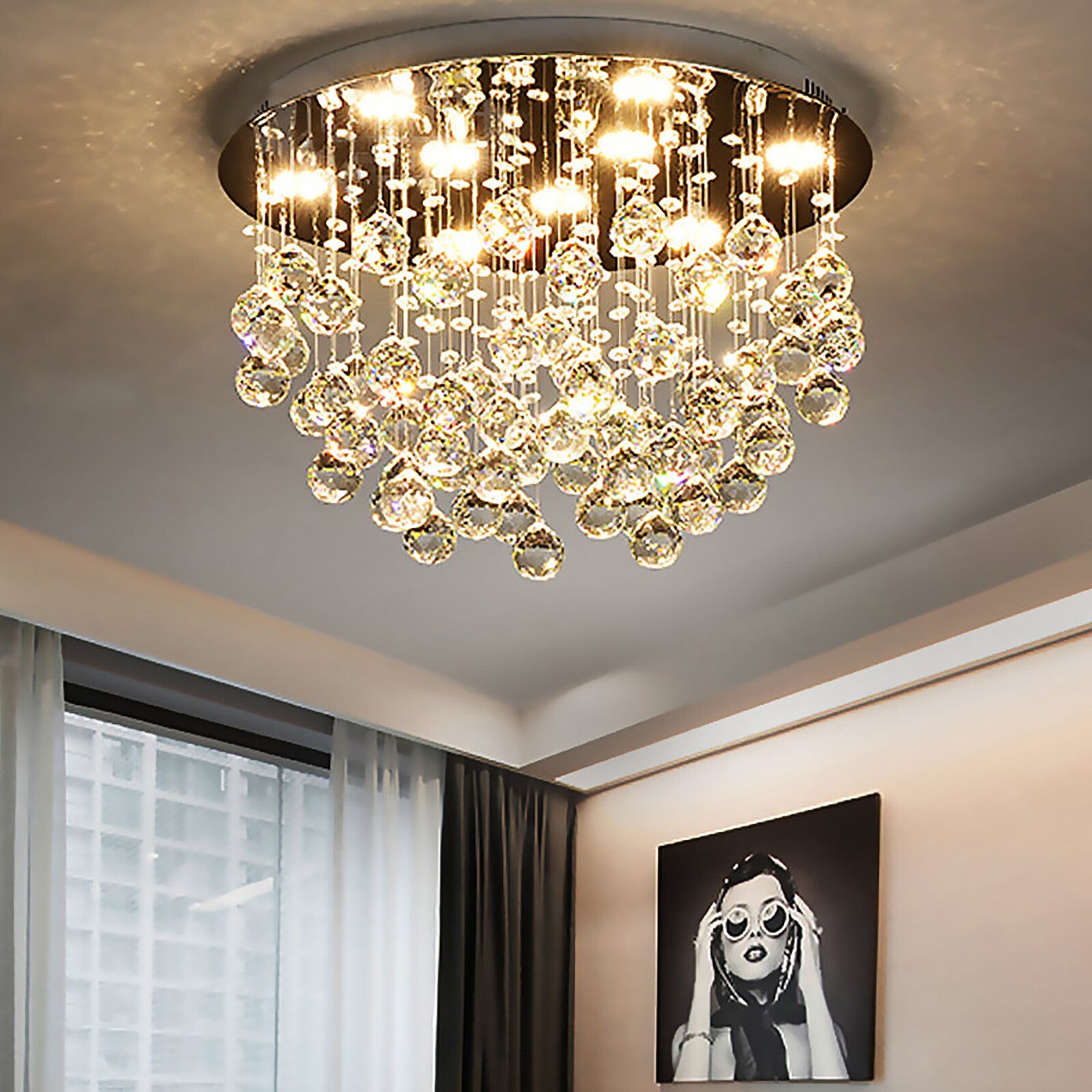 LED Deckenleuchte Rund K9 Kristall Deckenlampe Kronleuchter Beleuchtung 9 Licht