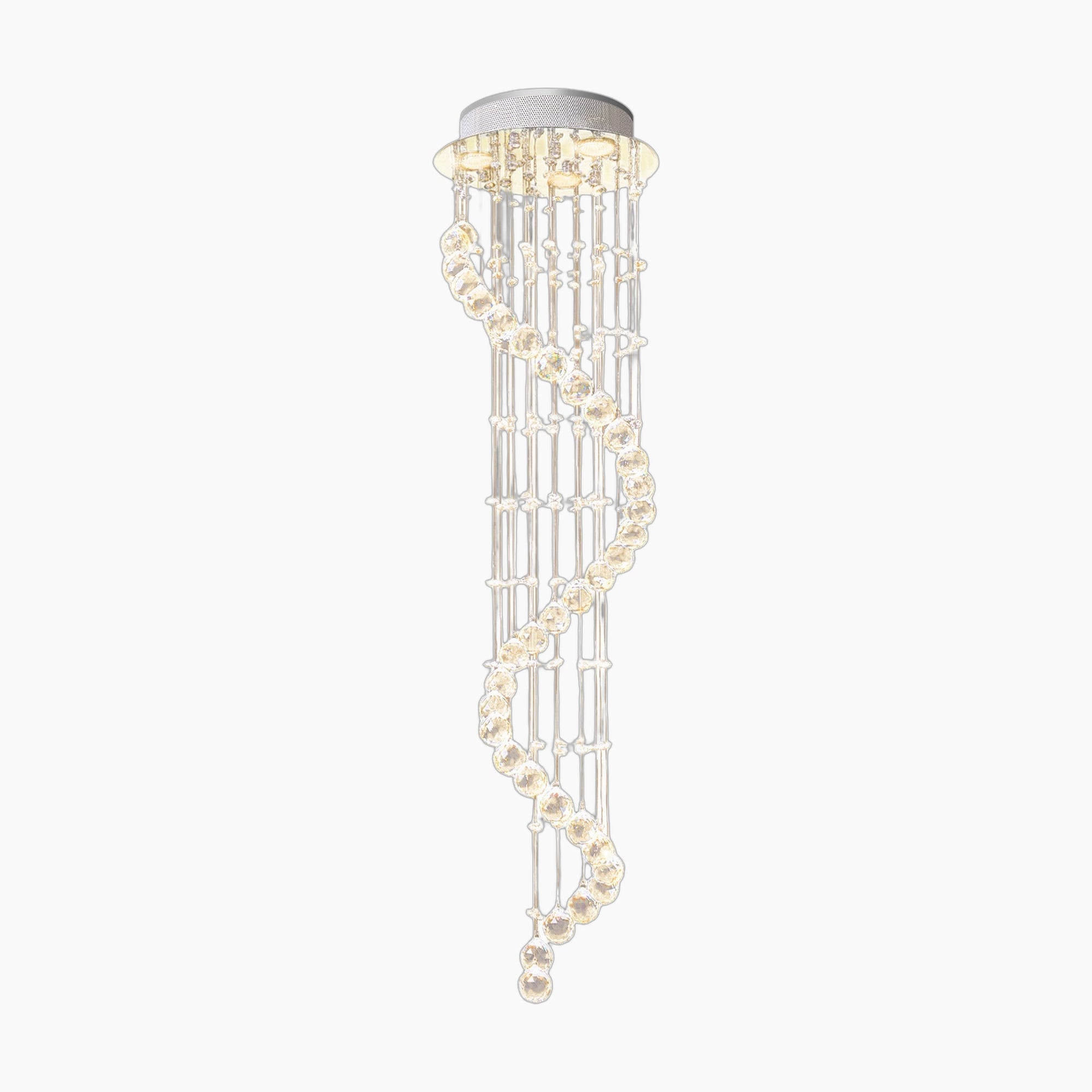 Lustre boule en cristal avec suspension spirale en chrome pour chambre