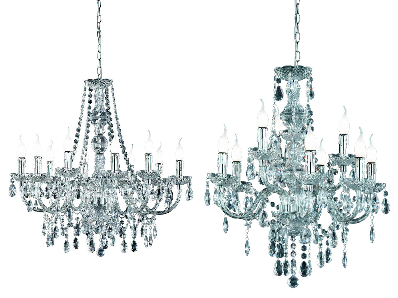 Großer Kerzen Kronleuchter extra lang hängend für hohe Decken - Kristallleuchter