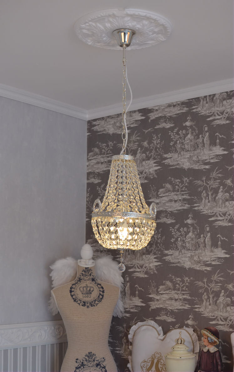 Kronleuchter Deckenlampe Pampillen KRISTALL Napoleon HONBALLON Silber Glas Antik-