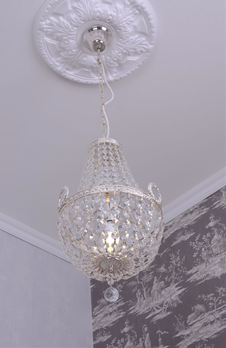Kronleuchter Deckenlampe Pampillen KRISTALL Napoleon HONBALLON Silber Glas Antik-